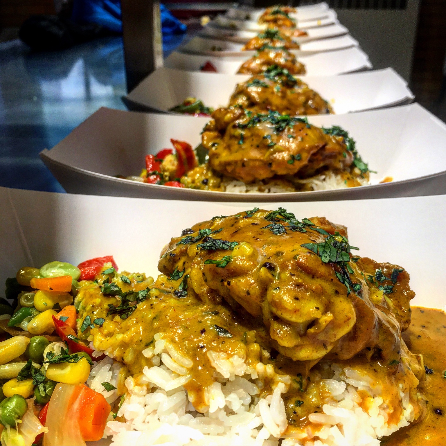 Curry chicken with rice and vegetables